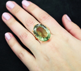 Золотое кольцо с крупным неоново-фисташковым празиолитом 29,16 карата Золото