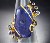 Золотое кольцо с крупным ярким танзанитом 26,72 карата и синими сапфирами Золото