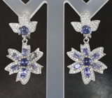 Эффектный серебряный комплект с синими сапфирами и танзанитами Серебро 925