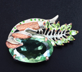 Серебряная брошь с зеленым аметистом, перидотами, цаворитами и синим сапфиром Серебро 925