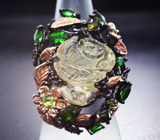 Серебряное кольцо с цитрином, диопсидами, перидотами, желтыми турмалинами и родолитами