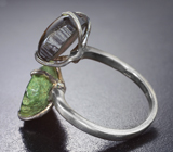 Серебряное кольцо с полихромным турмалином и друзой агата