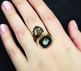 Серебряное кольцо с полихромным турмалином и друзой агата Серебро 925