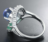Шикарное серебряное кольцо с ярким танзанитом и изумрудами Серебро 925