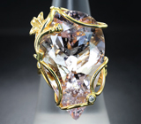 Золотое кольцо с крупным нежно-розовым морганитом 29,44 карата и бриллиантами