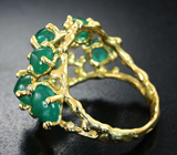 Крупное золотое кольцо с россыпью ярких уральских изумрудов 6,13 карата и бриллиантами