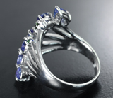 Оригинальное серебряное кольцо с танзанитами и диопсидами Серебро 925