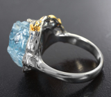 Серебряное кольцо с грубообработанным аквамарином 9,7 карата и синими сапфирами Серебро 925