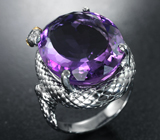 Серебряное кольцо с аметистом 20,25 карата и красными сапфирами