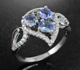 Прелестное серебряное кольцо с танзанитами Серебро 925