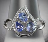 Прелестное серебряное кольцо с танзанитами Серебро 925