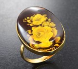 Золотое кольцо с янтарной камеей 7,78 карата Золото