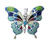 Кулон «Бабочка» с разноцветными бирюзой и перламутром Серебро 925