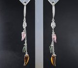 Серебряные серьги из коллекции «Drops» с разноцветными турмалинами