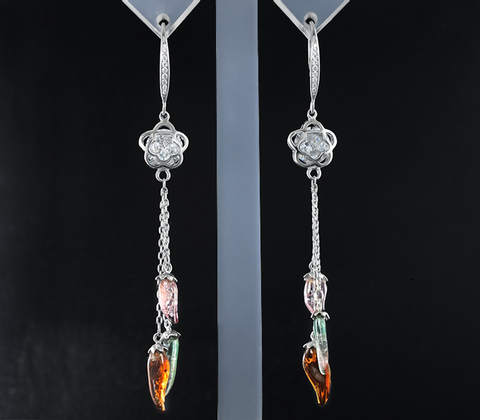 Серебряные серьги из коллекции «Drops» с разноцветными турмалинами
