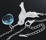 Серебряное колье из коллекции «Drops» с резным аквамарином и розовым сапфиром Серебро 925