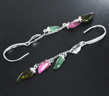 Серебряные серьги из коллекции «Drops» с разноцветными турмалинами