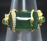 Золотое кольцо с крупным насыщенным уральским изумрудом 8,62 карата и бриллиантами Золото