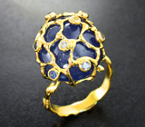 Золотое кольцо с танзанитом 25,18 карата, васильковыми сапфирами и бриллиантами Золото
