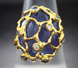 Золотое кольцо с танзанитом 25,18 карата, васильковыми сапфирами и бриллиантами Золото