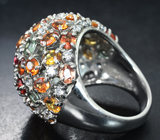 Превосходное крупное серебряное кольцо с разноцветными сапфирами Серебро 925