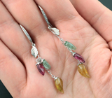 Серебряные серьги из коллекции «Drops» с разноцветными турмалинами