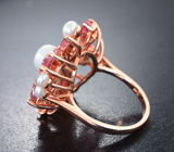 Роскошное серебряное кольцо с жемчугом и розовыми турмалинами Серебро 925
