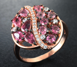 Великолепный серебряный комплект с рубеллитами турмалинами