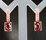 Золотые серьги с рубинами топового цвета 3,68 карата и розовыми сапфирами