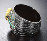 Серебряное кольцо c ограненным эфиопским опалом и «неоновыми» апатитами