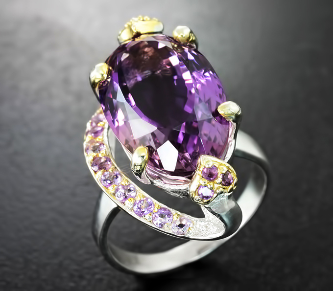 Серебряное кольцо с аметрином 15,09 карата и аметистами
