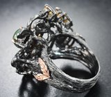 Серебряное кольцо с кристаллическими черными опалами, цитринами, турмалинами и гранатами