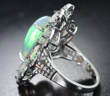 Серебряное кольцо с кристаллическими эфиопскими опалами 8,97 карата и бриллиантами