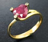 Золотое кольцо с ярким насыщенным рубином 1,72 карата и бриллиантами Золото
