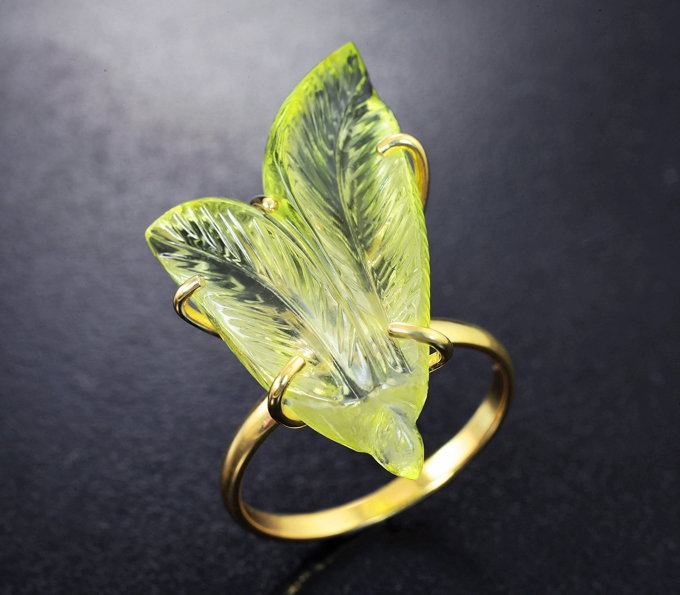 Золотое кольцо с резным лимонным цитрином 13,71 карата