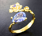Золотое кольцо с чистейшим танзанитом 2,03 карата и бриллиантом Золото