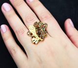 Массивное золотое кольцо с россыпью андалузитов 6,6 карата и бриллиантами Золото