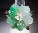 Серебряное кольцо с резным нефритом и диопсидом Серебро 925