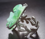 Серебряное кольцо с резным нефритом и диопсидом Серебро 925