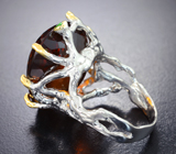 Серебряное кольцо с коньячным цитрином 31,98 карата и диопсидами