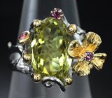 Серебряное кольцо с лимонным цитрином и родолитами