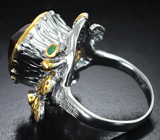 Серебряное кольцо с цитрином 12,5 карата, изумрудами и рубинами