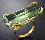 Золотое кольцо с крупным насыщенно-оливковым зеленым аметистом 26,95 карата