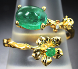 Золотое кольцо с насыщенными уральскими изумрудами 2,66 карата и бриллиантом