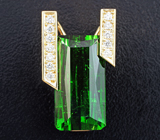 Кулон с крупным зеленым турмалином 10,58 карата и бриллиантами Золото