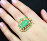 Эксклюзив! Золотое кольцо с уральским изумрудом авторской огранки 5,07 карата и бриллиантами