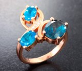 Элегантное серебряное кольцо с насыщенно-синим топазом и «неоновыми» апатитами