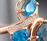Элегантное серебряное кольцо с насыщенно-синим топазом и «неоновыми» апатитами