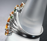 Оригинальное серебряное кольцо с цитринами и диопсидами
