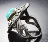 Серебряное кольцо с аризонской бирюзой 2,55 карата и танзанитами